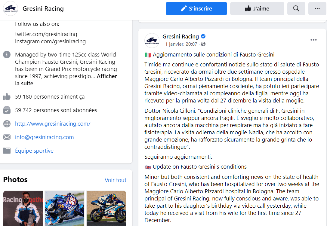 Fausto Gresini se bat toujours contre un coronavirus impitoyable ...